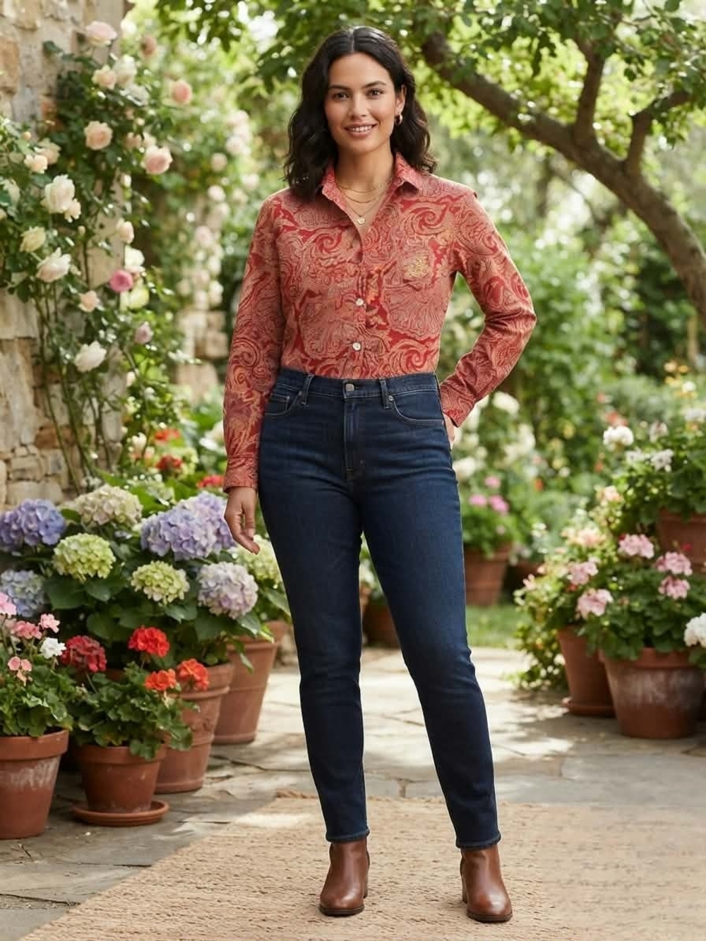 Lauren Ralph Lauren Red Paisley Long-Sleeve Button-Down Shirt Size M